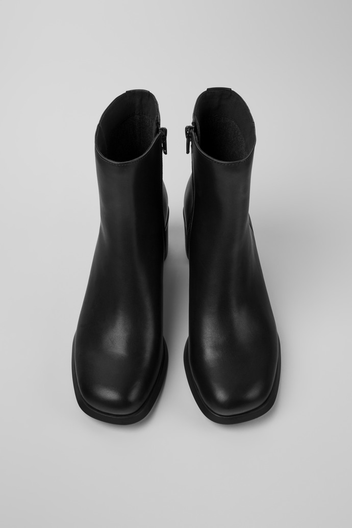Overhead view of Meda Black leather boots for women