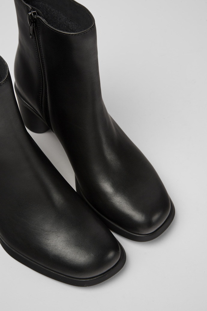 Close-up view of Meda Black leather boots for women