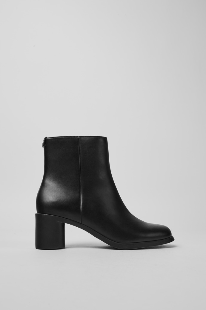 Side view of Meda Black leather boots for women