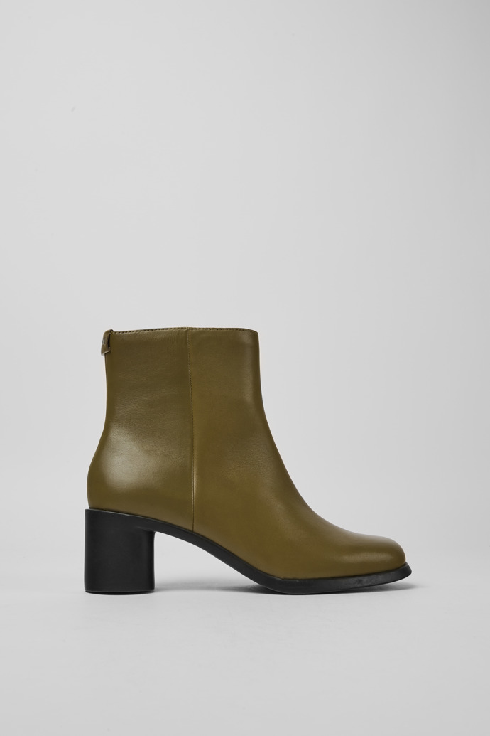 Side view of Meda Green leather boots for women