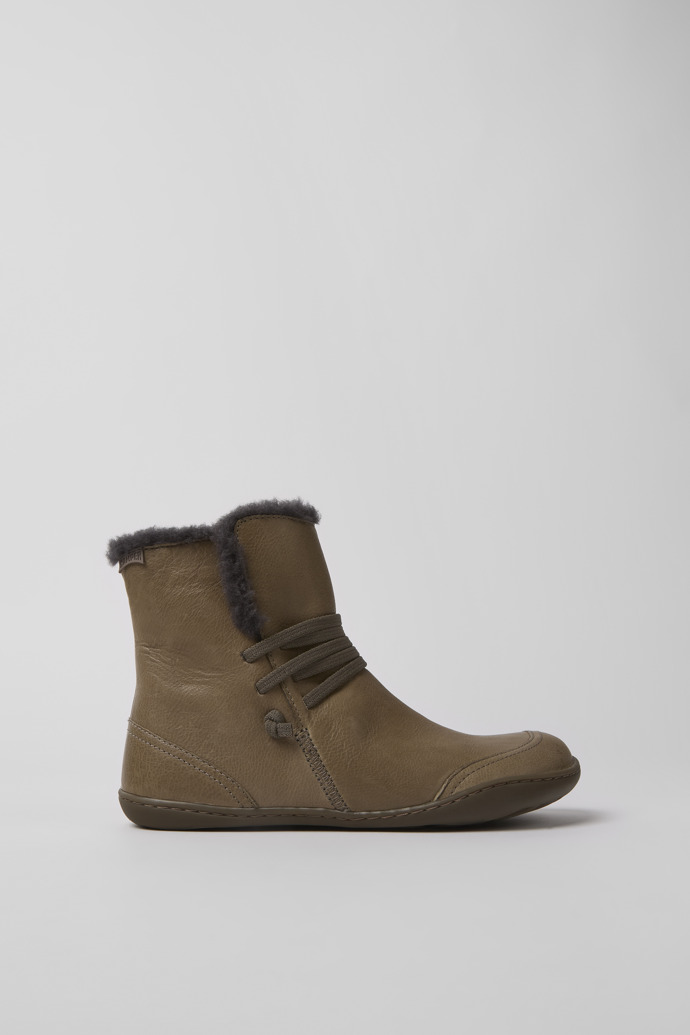 Side view of Peu Brown-gray leather ankle boots for women