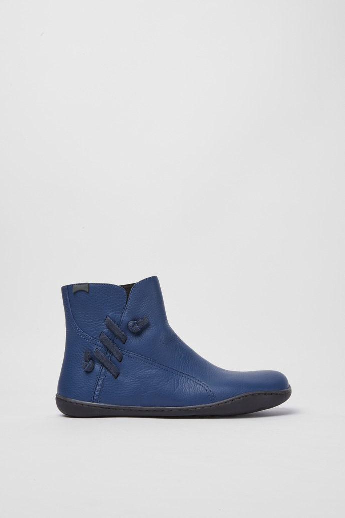 Side view of Peu Blue leather ankle boots for women