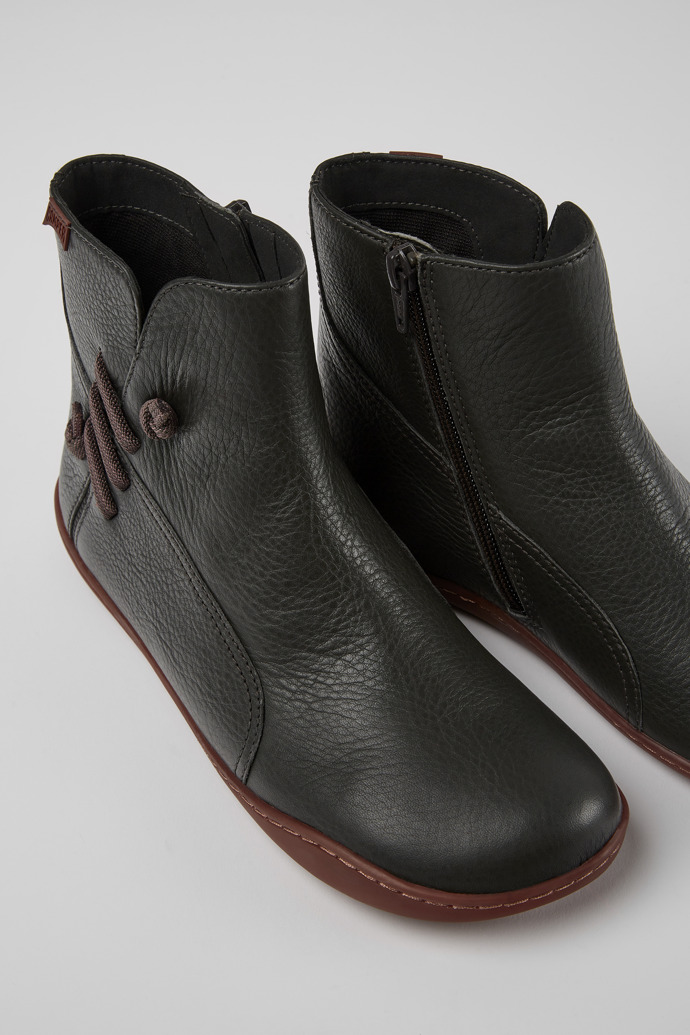 Close-up view of Peu Dark grey leather ankle boots