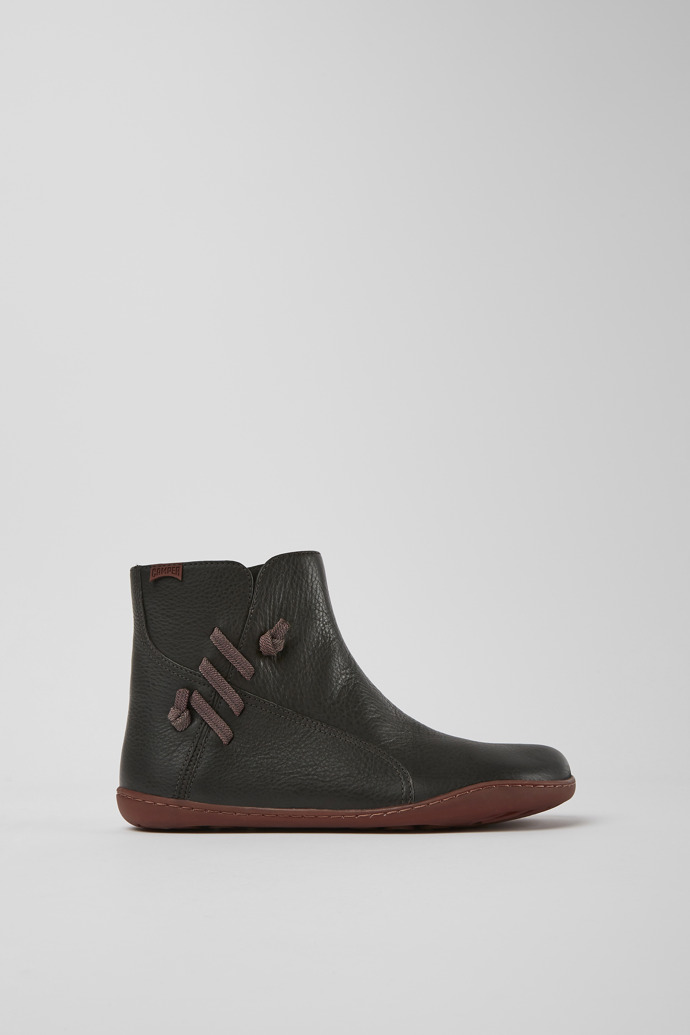 Side view of Peu Dark grey leather ankle boots
