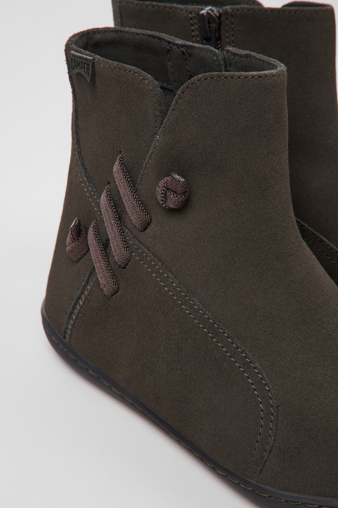 Close-up view of Peu Gray nubuck ankle boots for women