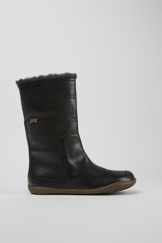Image of Side view of Peu Black mid boot for women