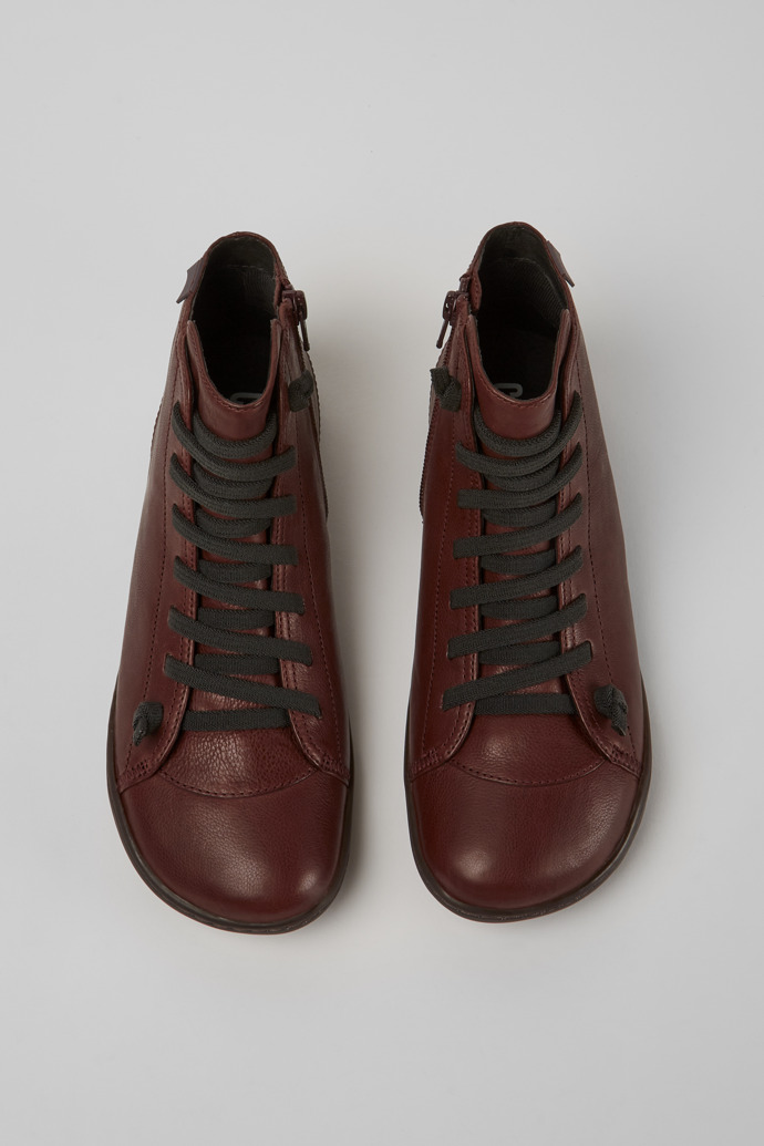 Overhead view of Peu Burgundy leather ankle boots