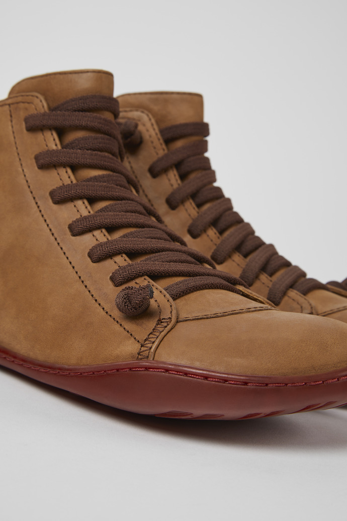 Close-up view of Peu Brown leather ankle boots for women