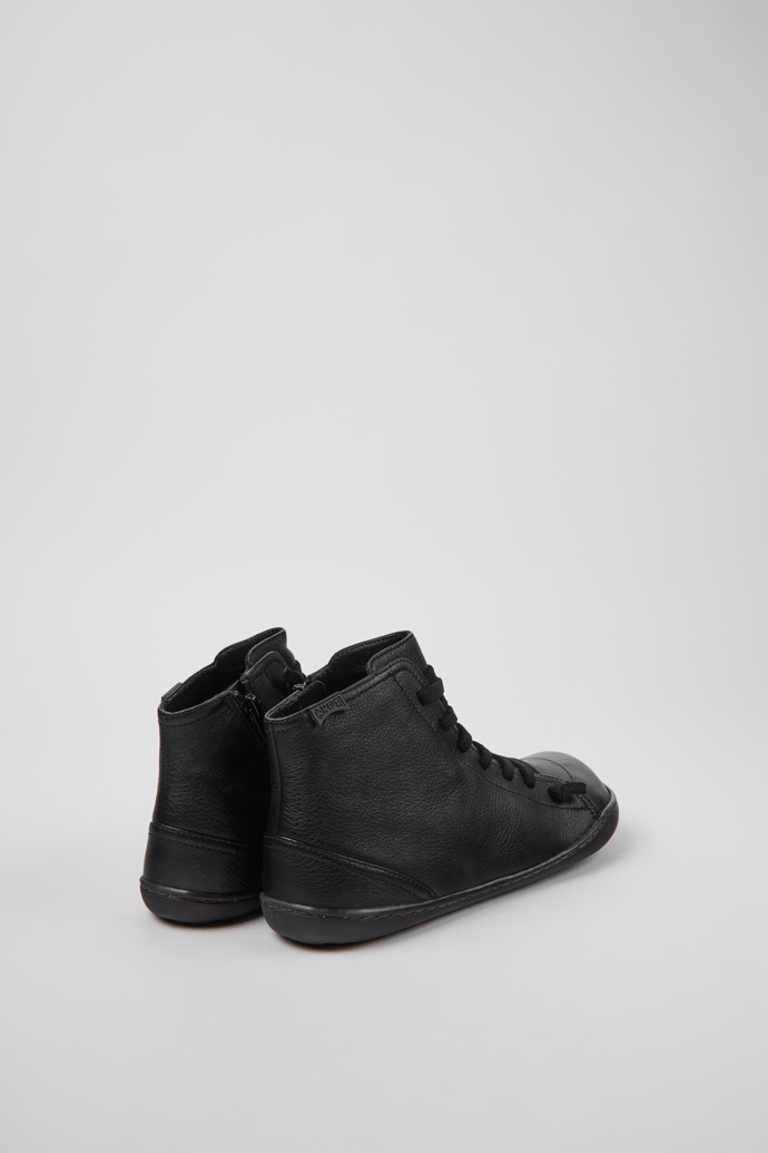 Back view of Peu Black leather ankle boots for women