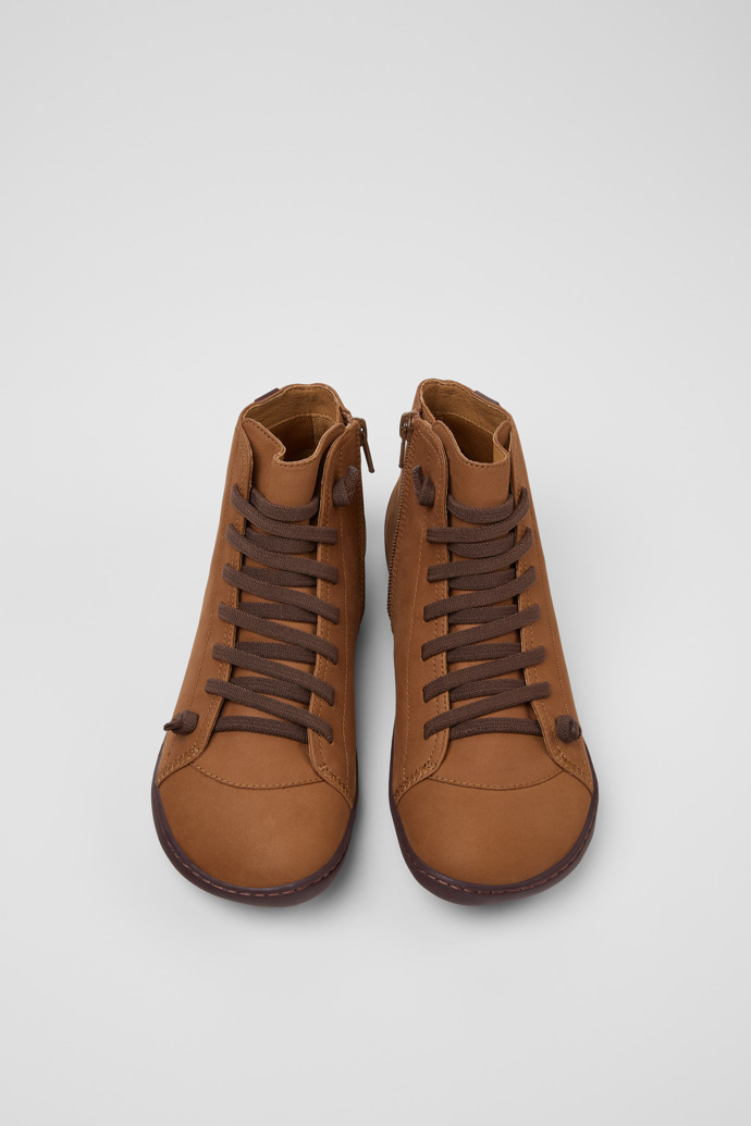 Overhead view of Peu Brown Leather Mid Boots for Women.