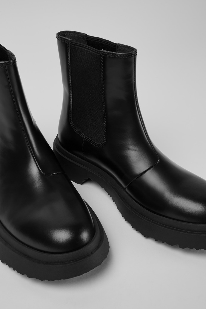 Close-up view of Walden Black leather boots for women