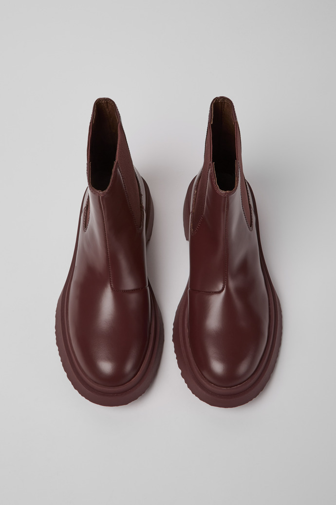 Overhead view of Walden Burgundy leather boots for women