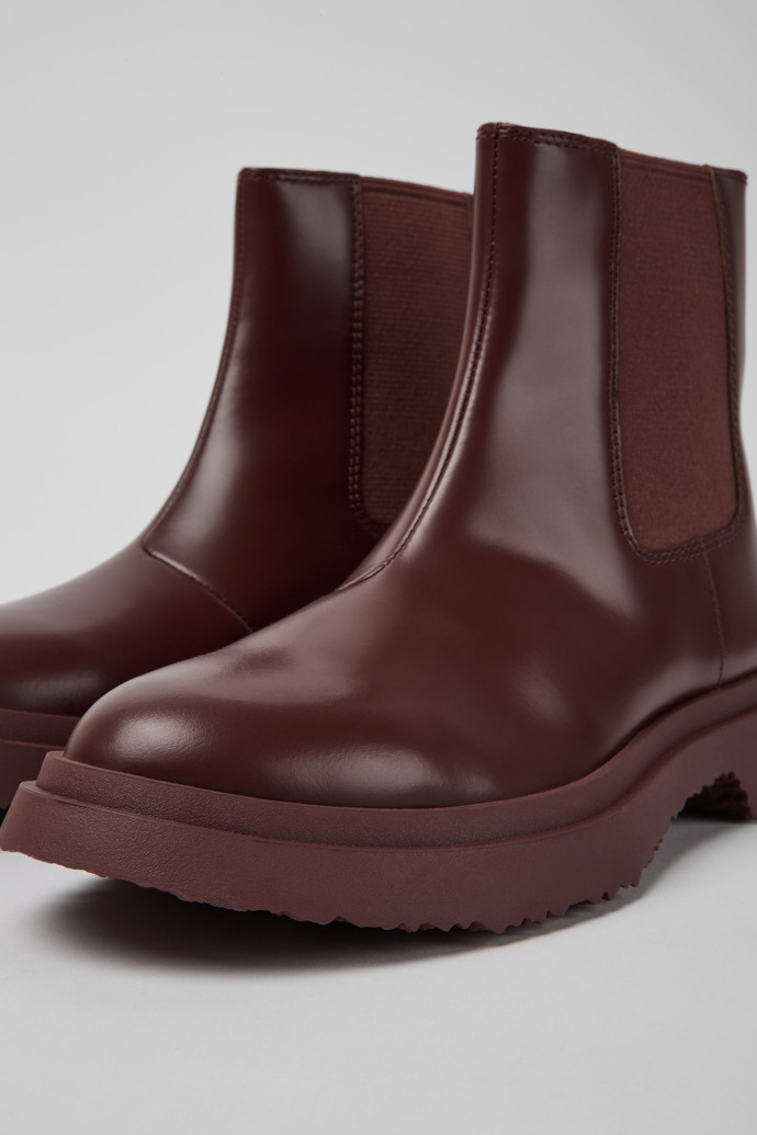 Close-up view of Walden Burgundy leather boots for women