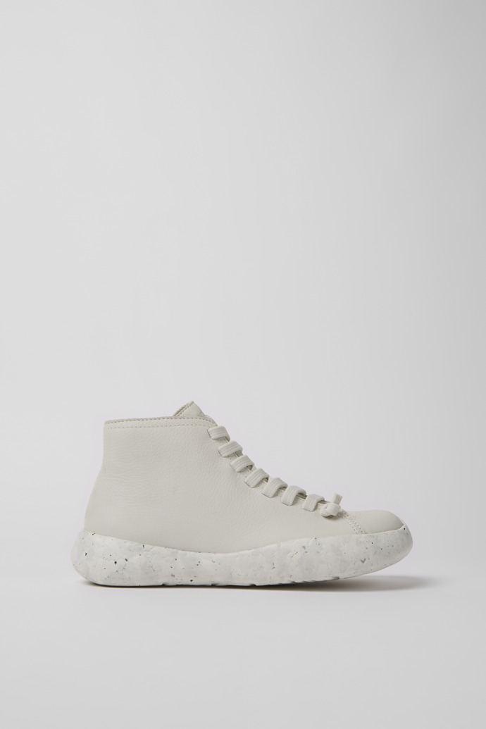 Side view of Peu Stadium White non-dyed leather sneakers for women