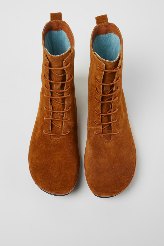 Overhead view of Right Brown suede ankle boots