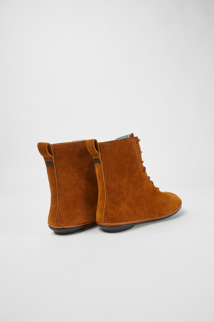 Back view of Right Brown suede ankle boots