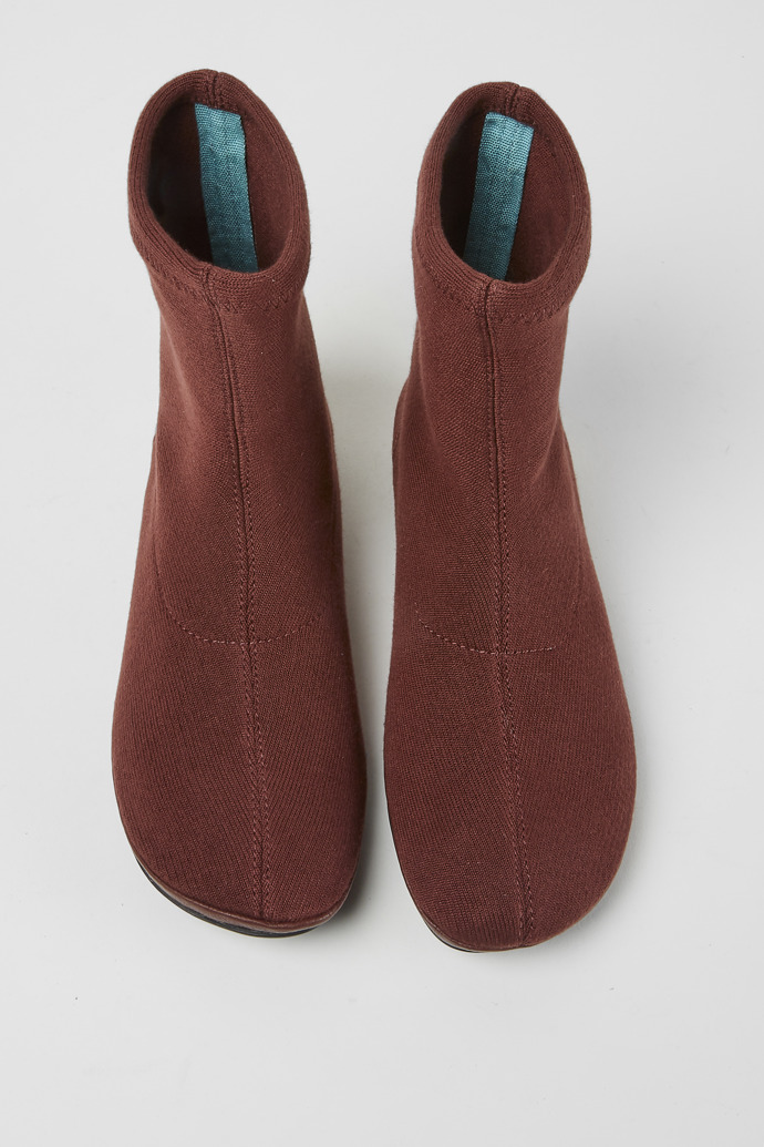 Overhead view of Right Burgundy ankle boots