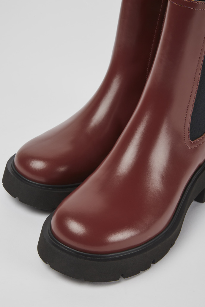 Close-up view of Milah Burgundy leather boots for women