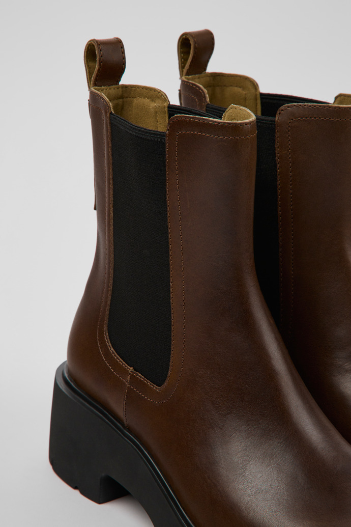 Close-up view of Milah Brown leather Chelsea boots for women