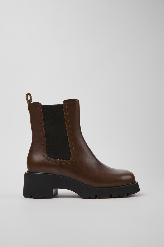 Image of Side view of Milah Brown leather Chelsea boots for women