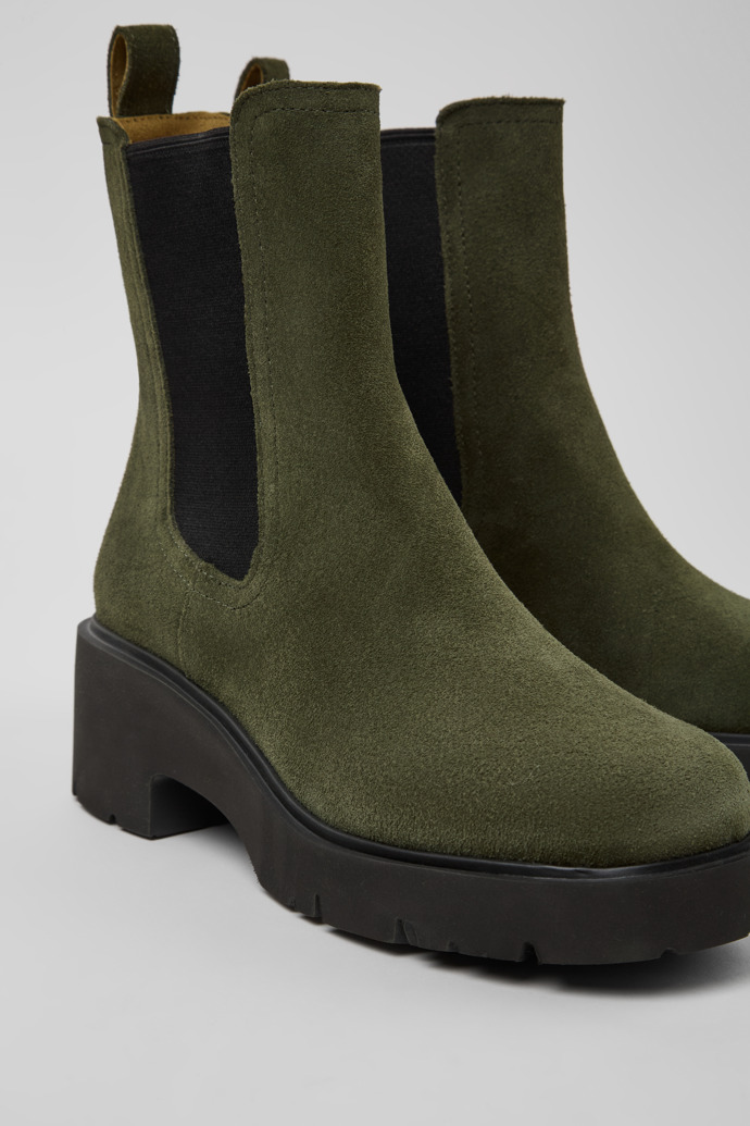 Close-up view of Milah Green Nubuck Ankle Boots for Women