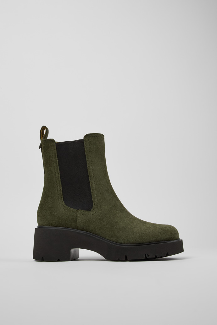 Side view of Milah Green Nubuck Ankle Boots for Women