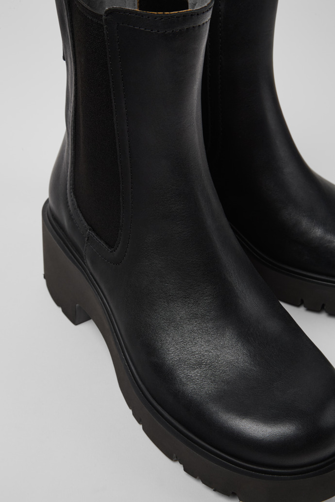 Close-up view of Milah Black Leather Ankle Boots for Women