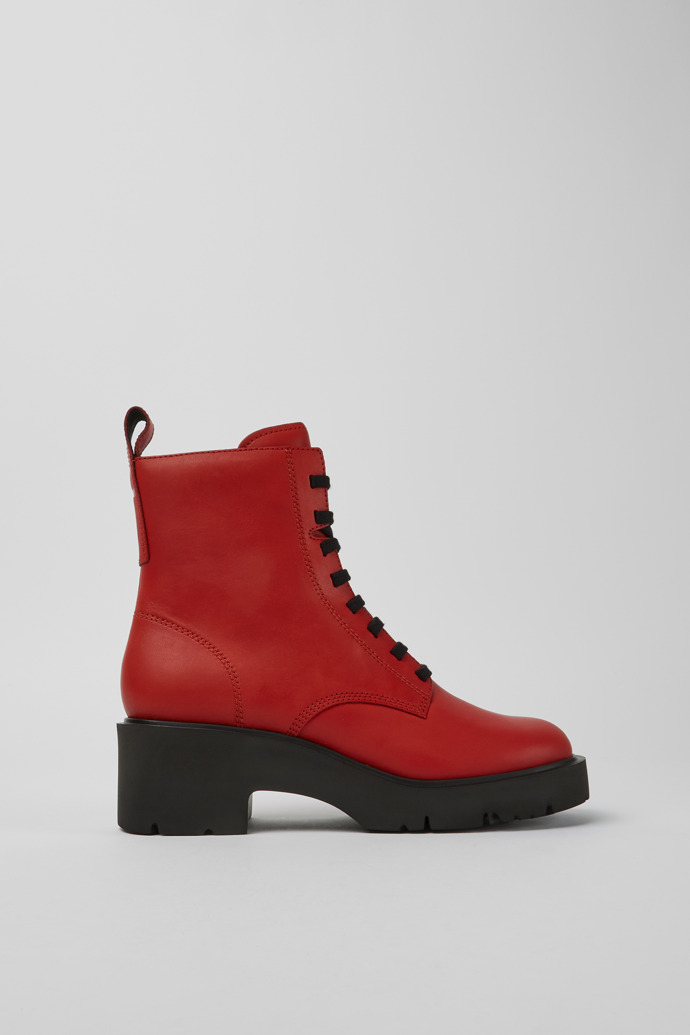 Side view of Milah Red lace-up boots for women