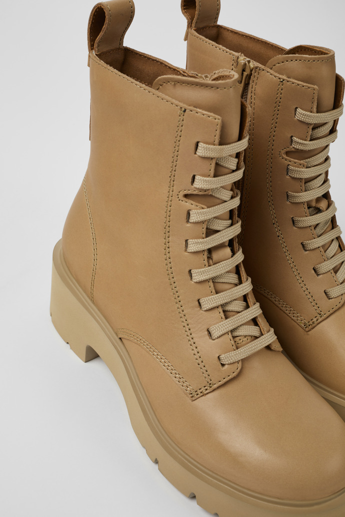 Close-up view of Milah Beige lace-up boots for women