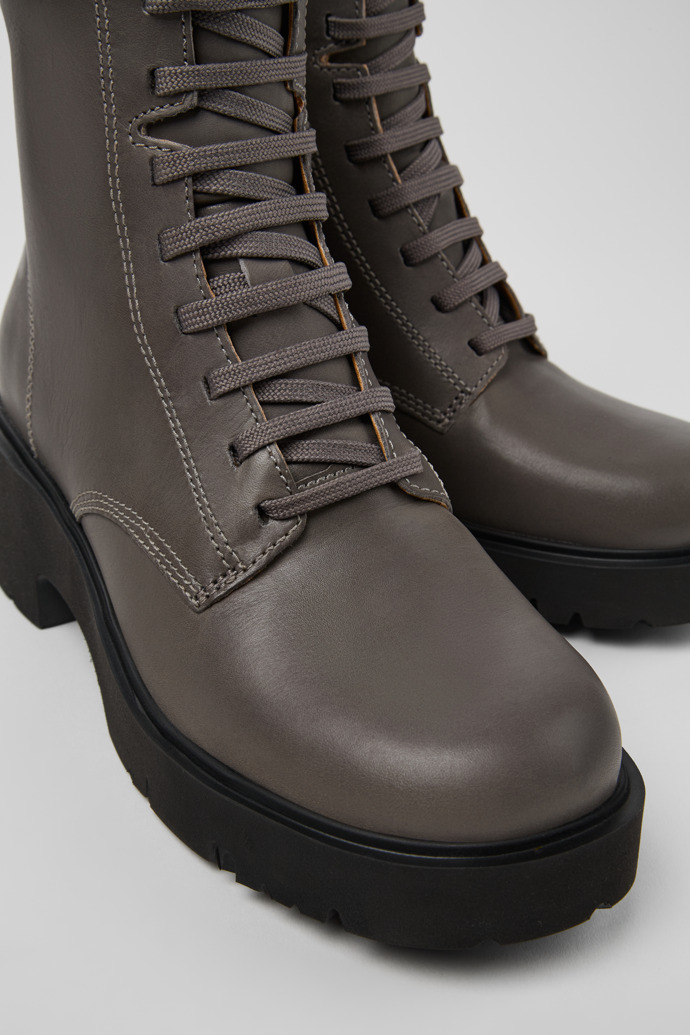 Close-up view of Milah Gray lace-up boots for women