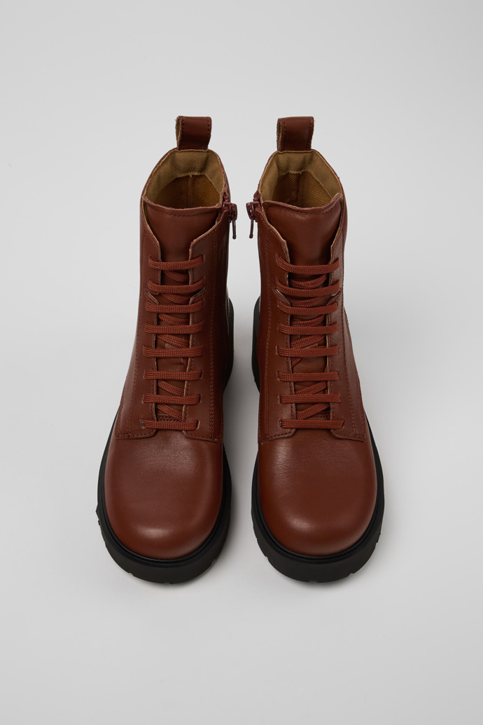 Overhead view of Milah Red lace-up boots for women