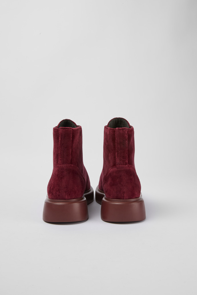 Back view of Poligono Burgundy velvet ankle boots for women