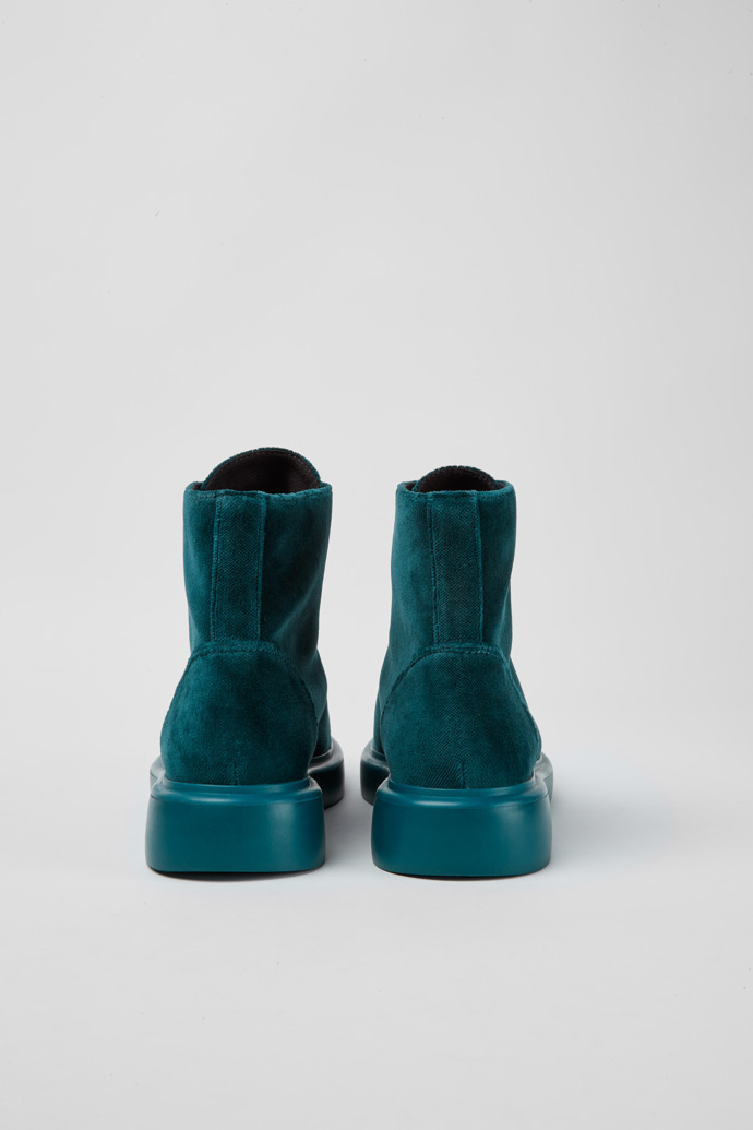 Back view of Poligono Green velvet ankle boots for women