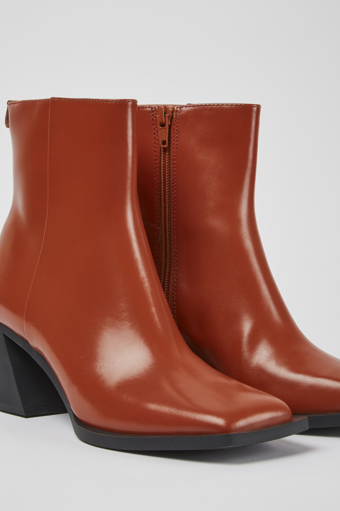 Close-up view of Karole Brown leather boots for women