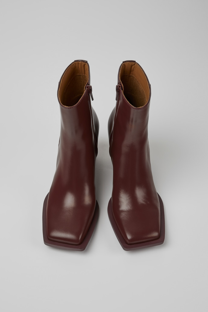 Overhead view of Karole Burgundy leather ankle boots for women