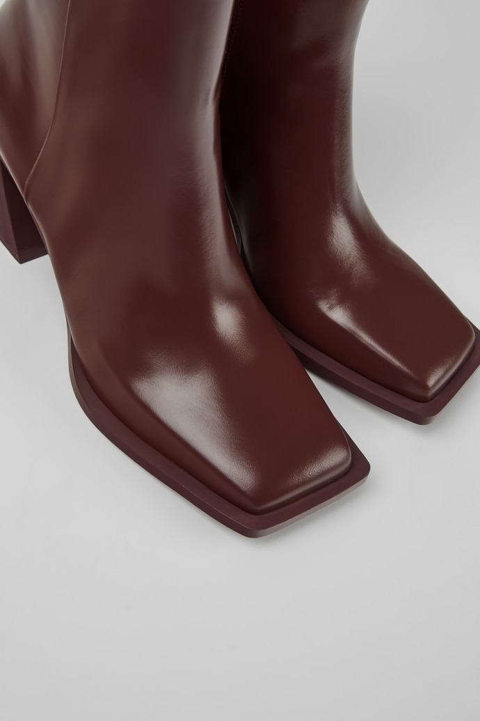 Close-up view of Karole Burgundy leather ankle boots for women
