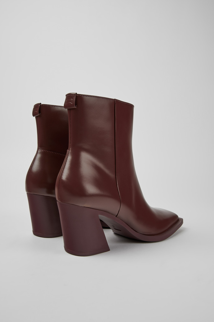 Back view of Karole Burgundy leather ankle boots for women