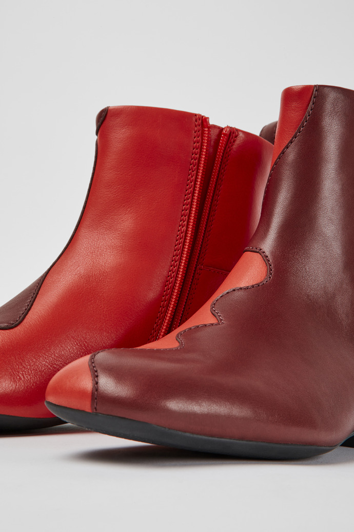 Close-up view of Twins Burgundy and red leather boots