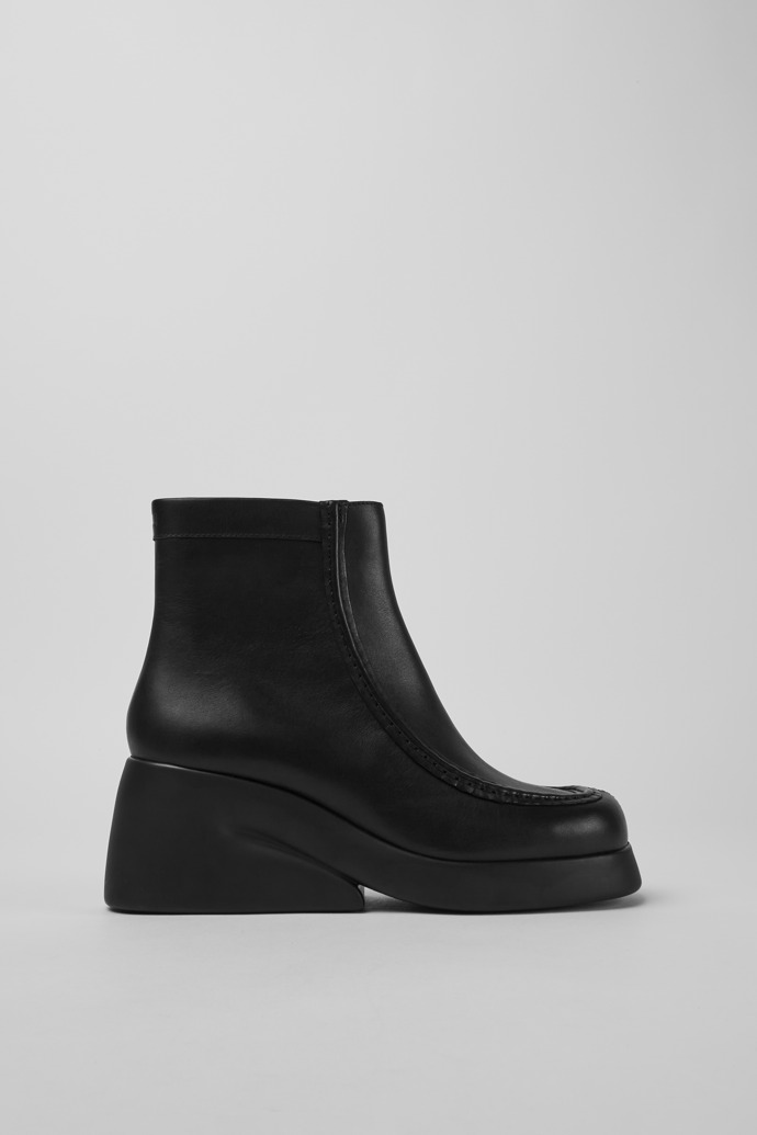 Side view of Kaah Black leather boots for women