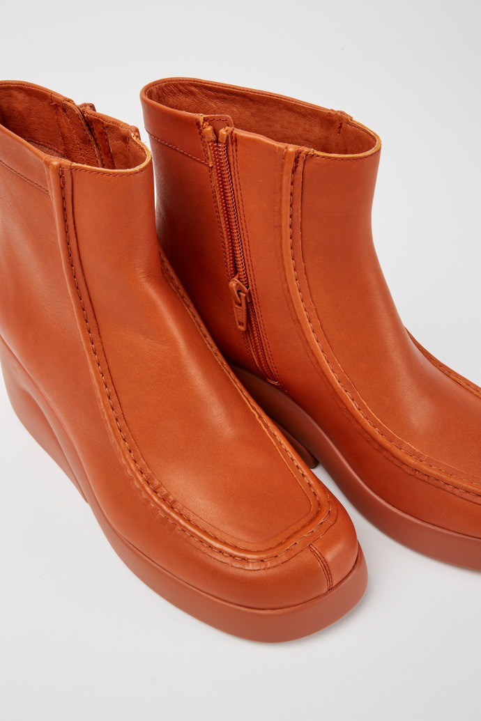 Close-up view of Kaah Brown leather boots for women