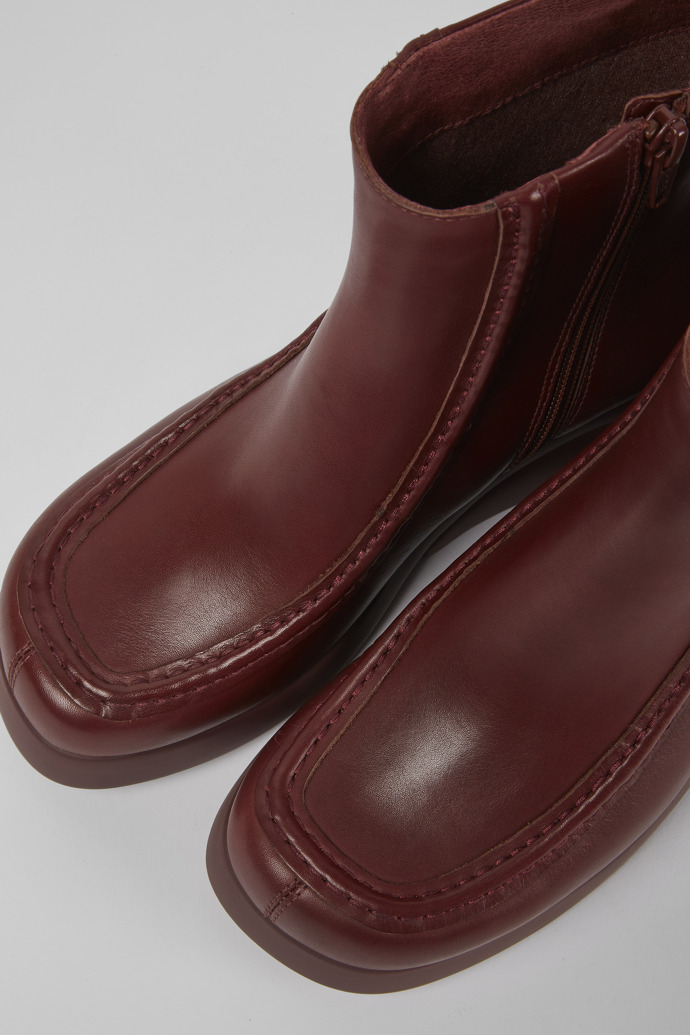 Close-up view of Kaah Burgundy leather boots for women