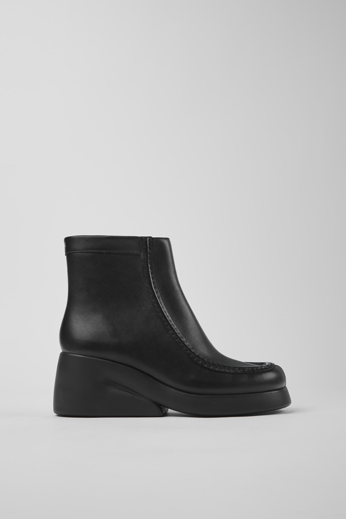 Image of Side view of Kaah Black leather boots for women