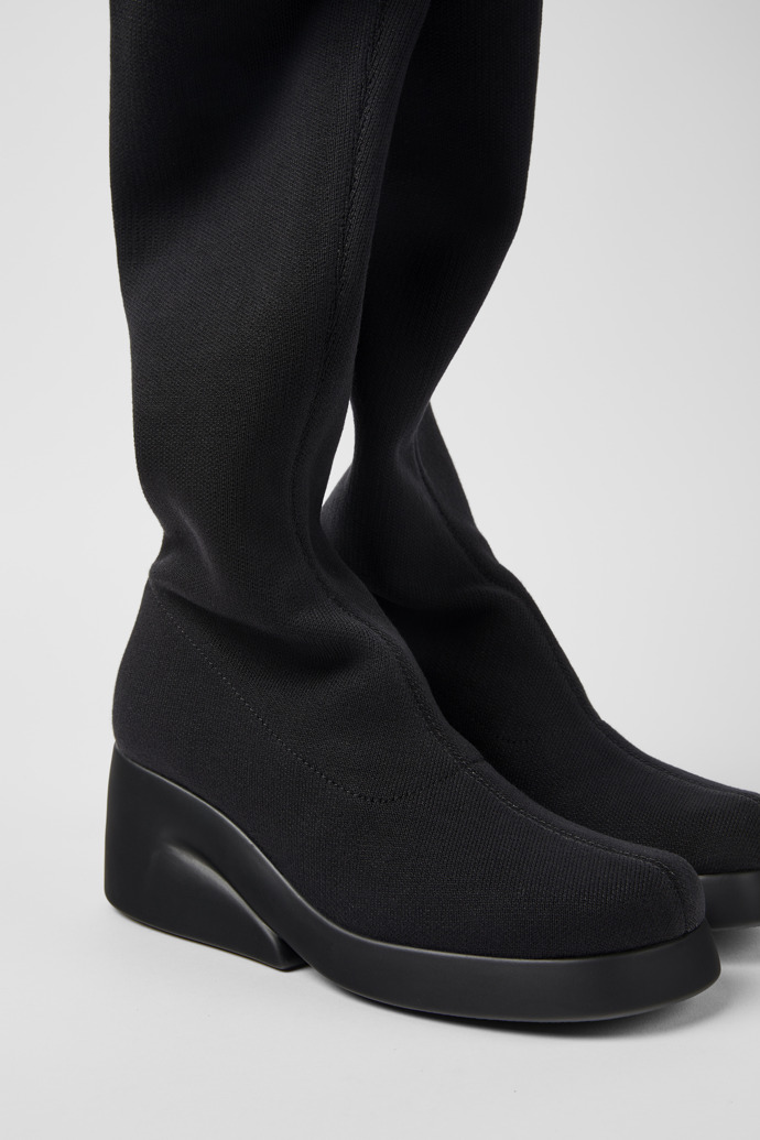 Close-up view of Kaah TENCEL® Black TENCEL™ Lyocell high boots for women