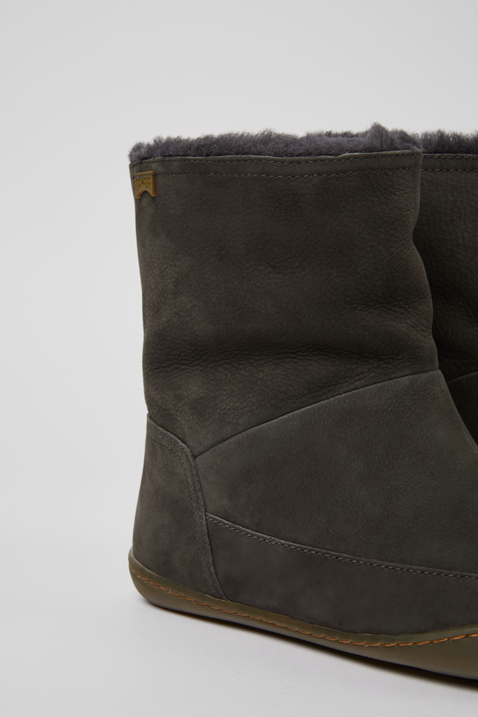 Close-up view of Peu Dark grey nubuck ankle boots for women
