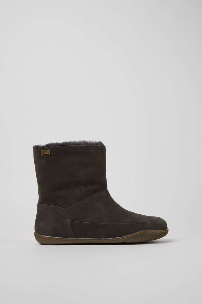 Side view of Peu Dark grey nubuck ankle boots for women