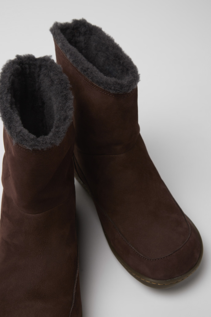 Close-up view of Peu Brown nubuck ankle boots for women