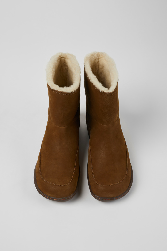 Overhead view of Peu Brown nubuck boots for women