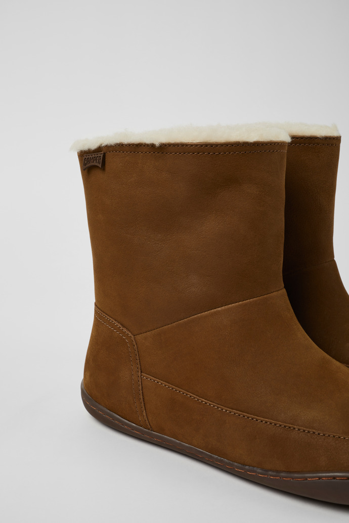 Close-up view of Peu Brown nubuck boots for women