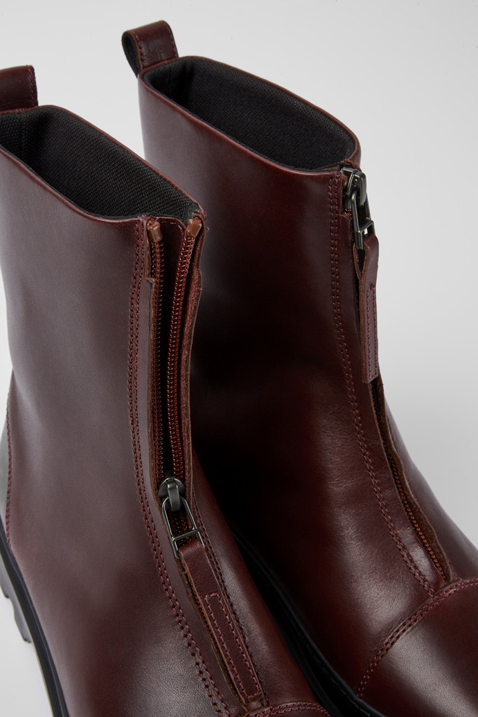 Close-up view of Brutus Burgundy zip boots