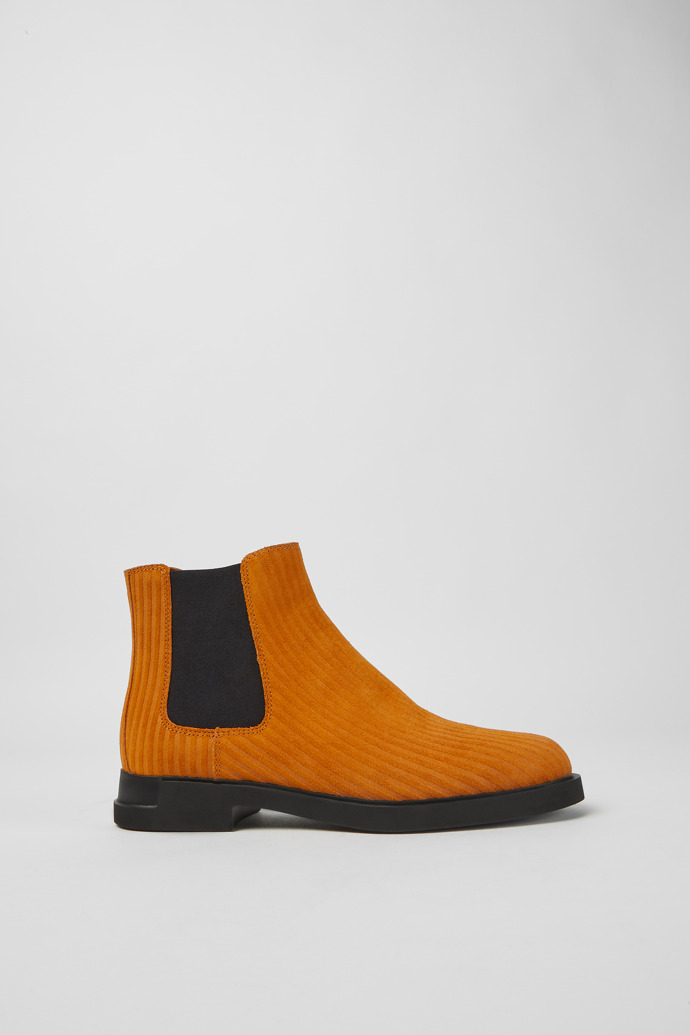 Side view of Iman Orange nubuck ankle boots